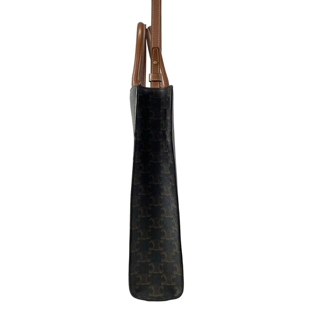 CELINE Small Vertical Cabas Tan (Dark Brown) Brown) Triomphe Canvas Calf Skin - Picture 4 of 15